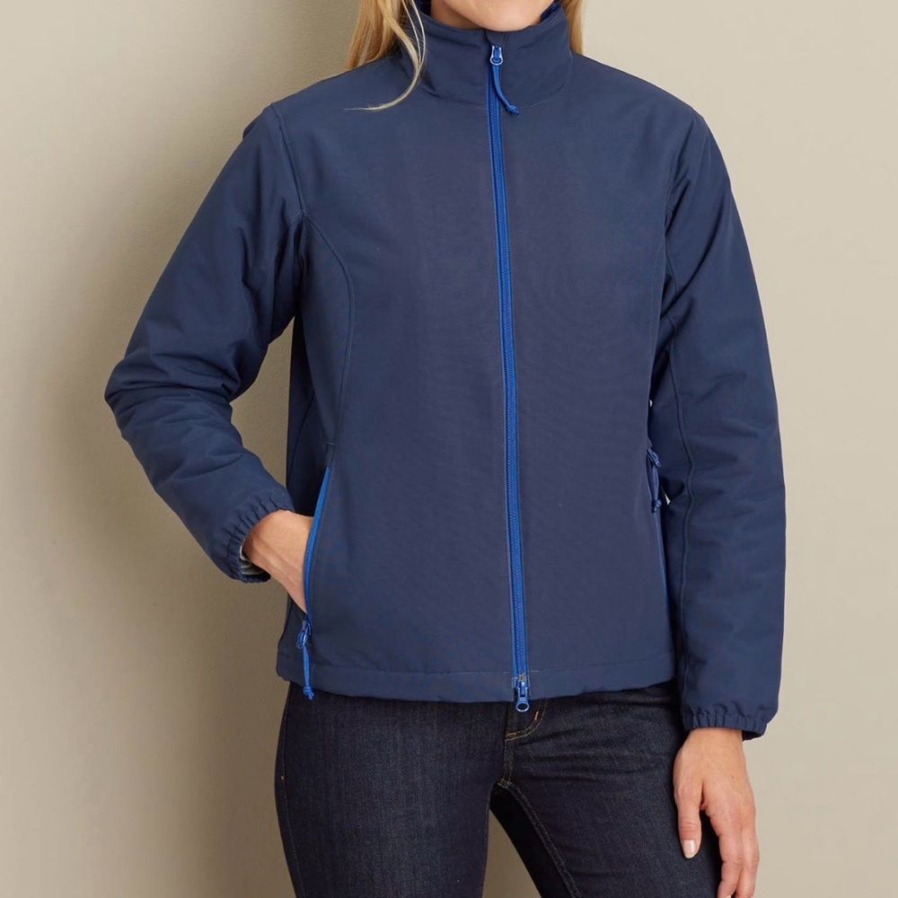 Duluth Trading Co Women’s Navy Blue Fleece Lined Softshell Jacket Zip Up Size M